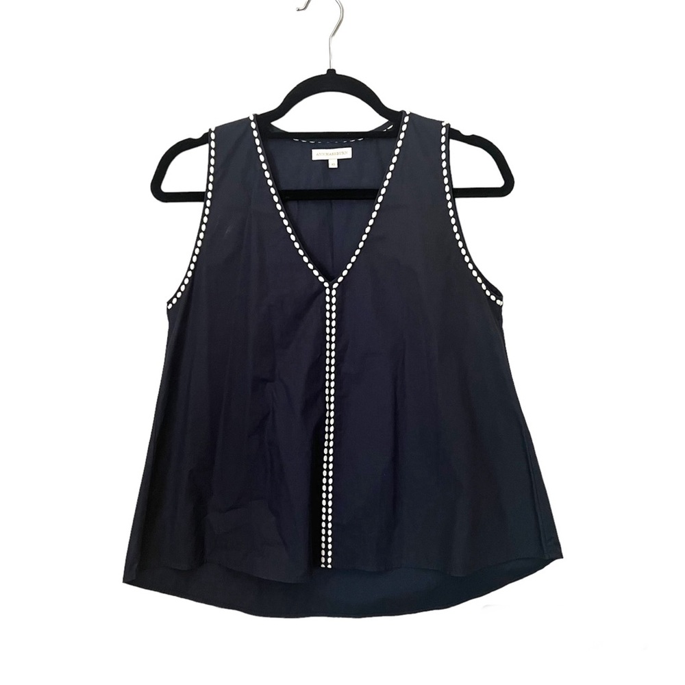 Ann Mashburn Navy Poplin Sleeveless Top Tank Womens Size XS 100% Cotton